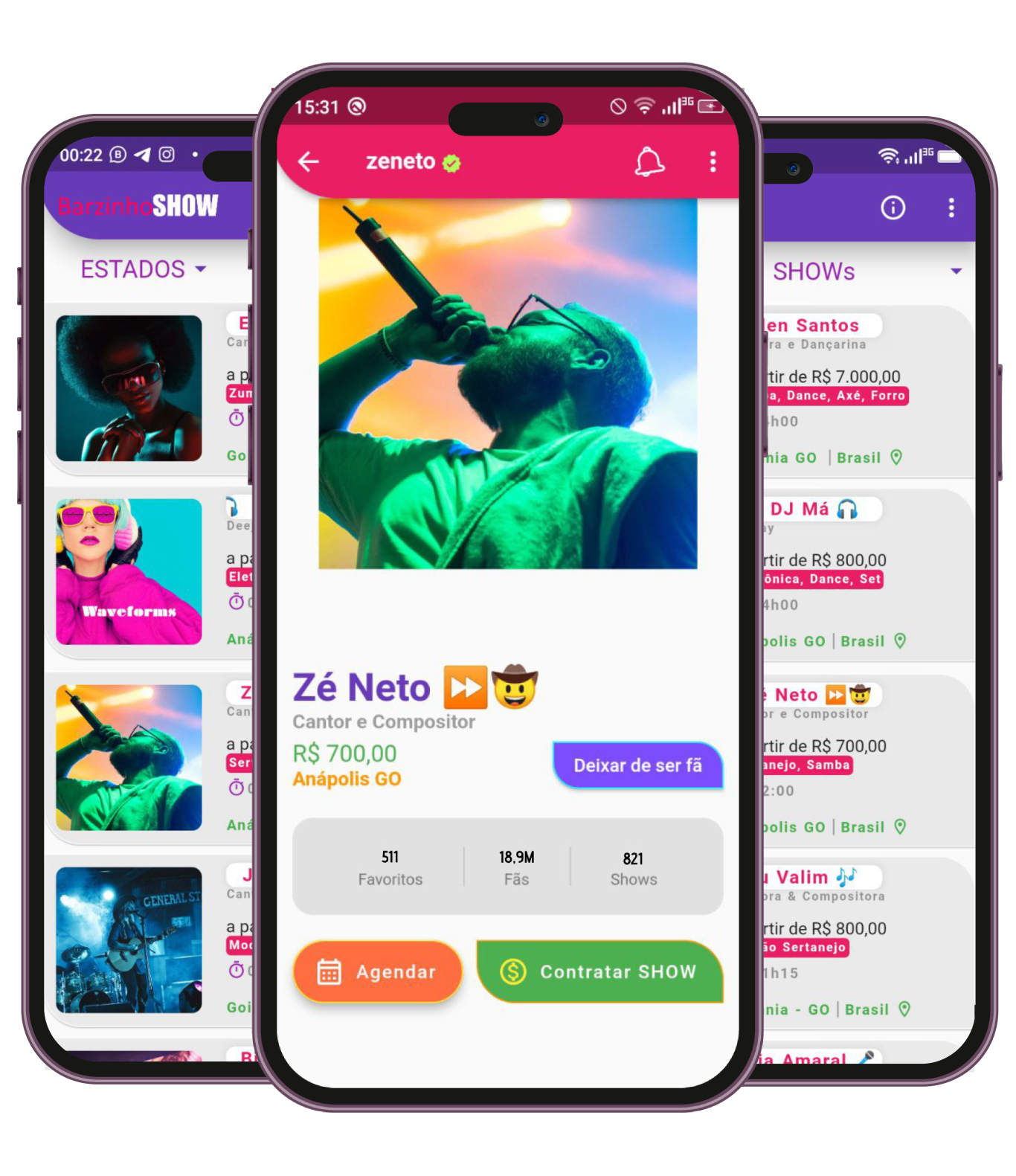aplicativo de contratar artistas em menos de 15 segundos, cantores e artistas para evento casamento aniversario formatura goiânia go