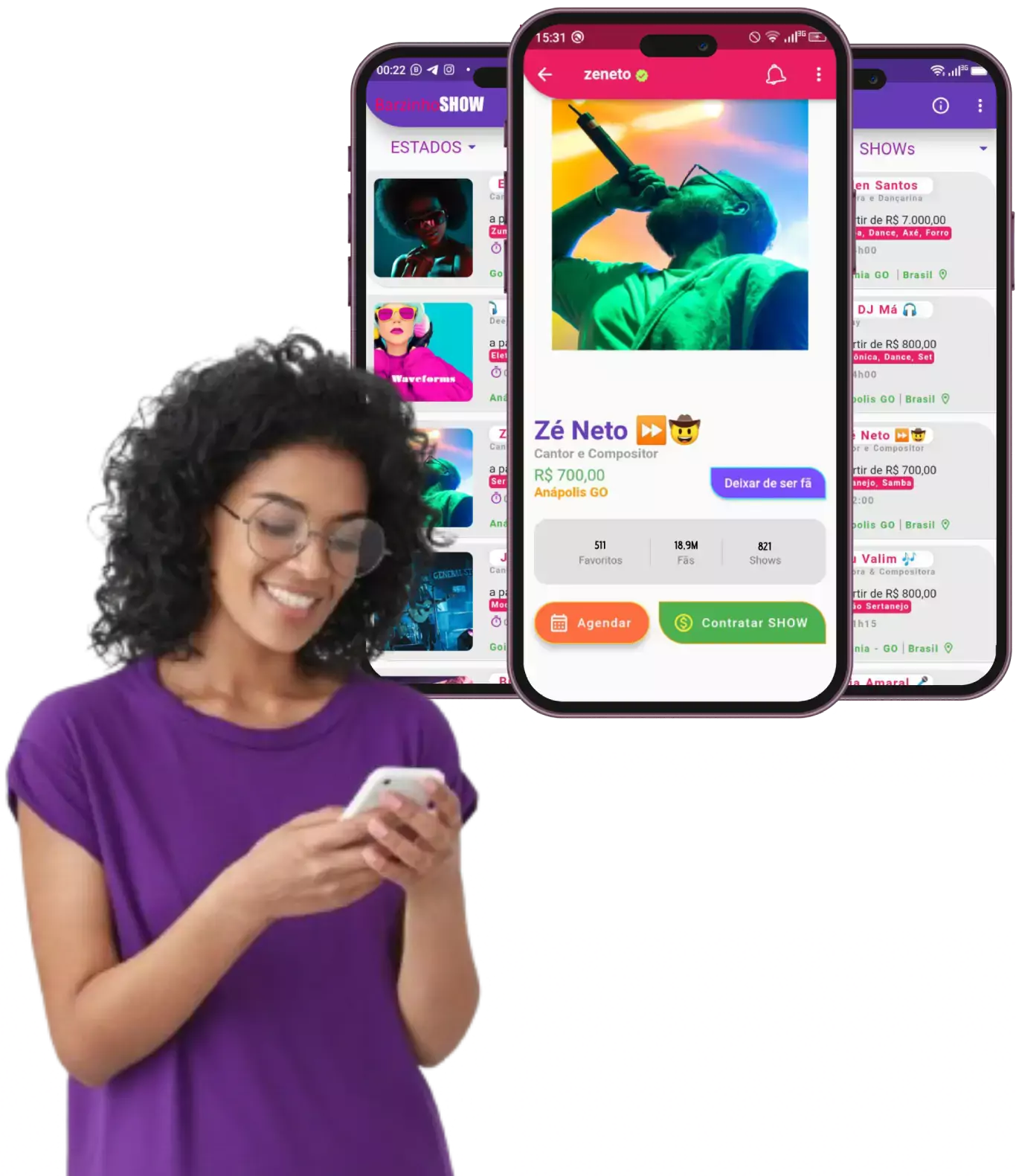 aplicativo de contratar artistas em menos de 15 segundos, cantores e artistas para evento casamento aniversario formatura em Goiânia - GO